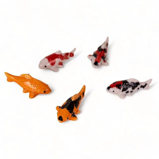Alt view image 7 of 7 - 5 Pair Japanese Asian Bamboo Chopsticks Set with Ceramic Koi Fishes Rest In Gift Box
