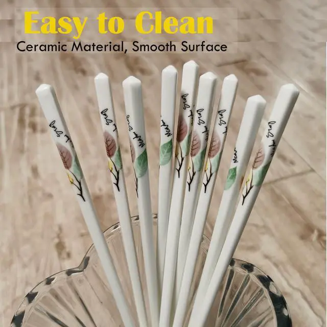 Alt view image 3 of 7 - Reusable Ceramic Chopsticks, Green Leave, 5 Pairs
