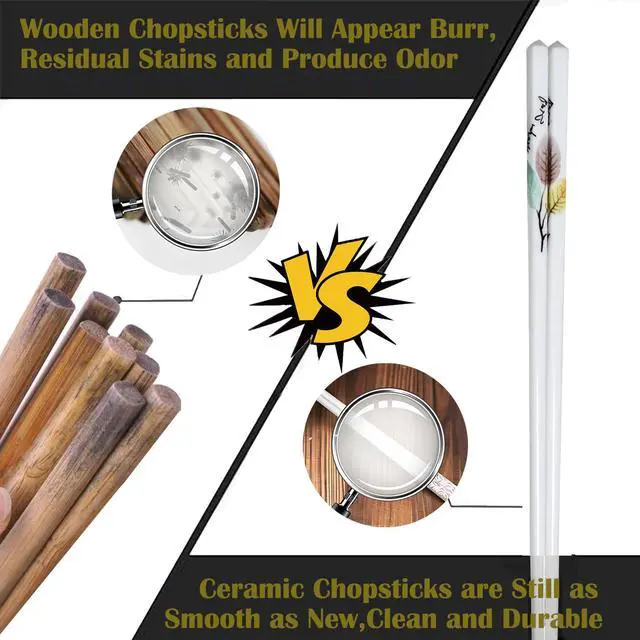 Alt view image 6 of 7 - Reusable Ceramic Chopsticks, Green Leave, 5 Pairs