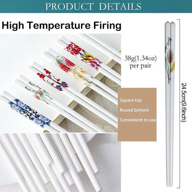 Alt view image 7 of 7 - Reusable Ceramic Chopsticks, Green Leave, 5 Pairs