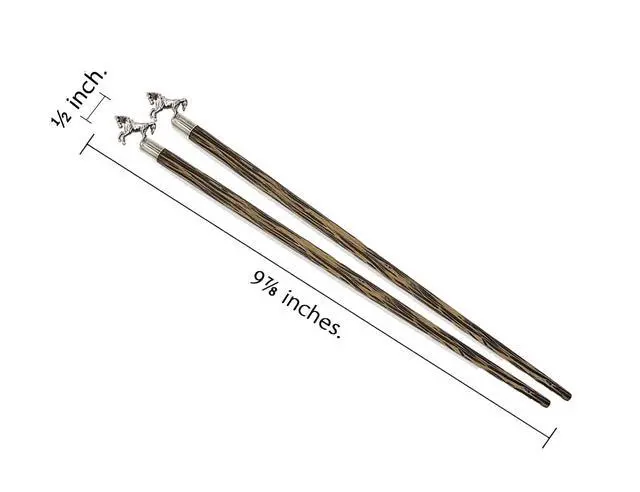 Alt view image 2 of 7 - Wooden Chopsticks 9" Long Coconut Palm Wood Chopstick With Metal Horse Top Eating Utensils Oriental Cutlery Asian Tableware Decorative Dinnerware to Serve Chinese Japanese Korean Food