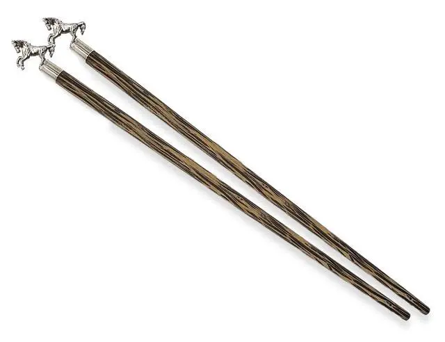 Alt view image 7 of 7 - Wooden Chopsticks 9" Long Coconut Palm Wood Chopstick With Metal Horse Top Eating Utensils Oriental Cutlery Asian Tableware Decorative Dinnerware to Serve Chinese Japanese Korean Food