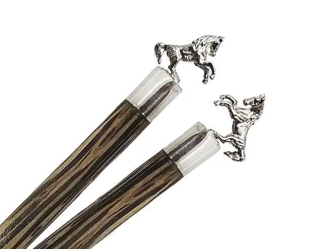 Alt view image 6 of 7 - Wooden Chopsticks 9" Long Coconut Palm Wood Chopstick With Metal Horse Top Eating Utensils Oriental Cutlery Asian Tableware Decorative Dinnerware to Serve Chinese Japanese Korean Food