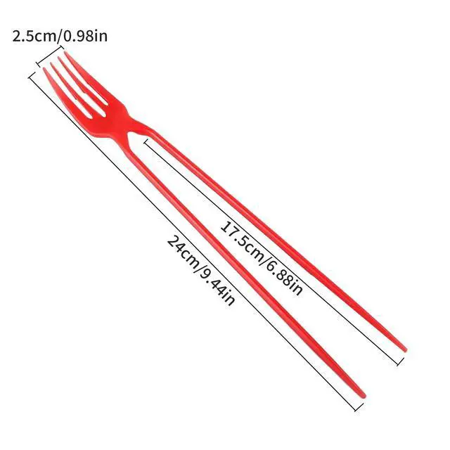 Alt view image 2 of 7 - 50 Piece Chopstick Fork, Plastic Fork Combo, Training Chopsticks for Adults, for Outdoor Camping Picnic (Red)
