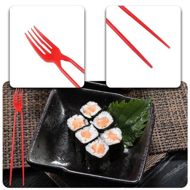 Alt view image 3 of 7 - 50 Piece Chopstick Fork, Plastic Fork Combo, Training Chopsticks for Adults, for Outdoor Camping Picnic (Red)