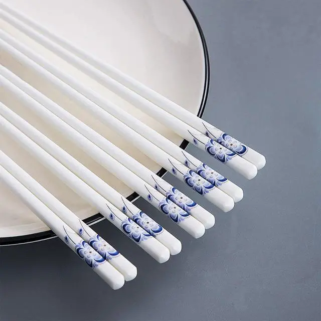 Alt view image 3 of 7 - 10 Pairs Ceramic Chopsticks With Blue Flower Pattern, 9.72 inch High-grade Chinese Bone Porcelain Chopsticks with Delicate Box, Easy to Clean, Dishwasher Safe Microwave Safe Chopsticks