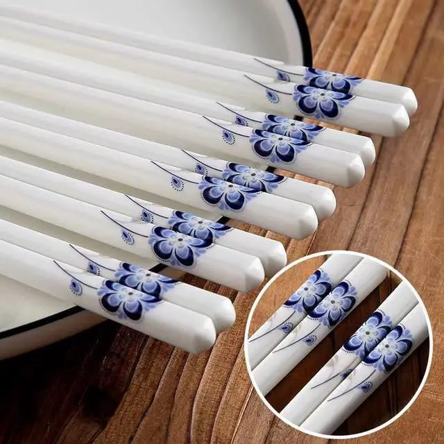 Alt view image 5 of 7 - 10 Pairs Ceramic Chopsticks With Blue Flower Pattern, 9.72 inch High-grade Chinese Bone Porcelain Chopsticks with Delicate Box, Easy to Clean, Dishwasher Safe Microwave Safe Chopsticks