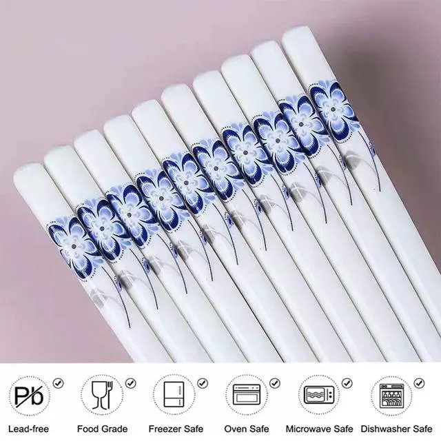 Alt view image 4 of 7 - 10 Pairs Ceramic Chopsticks With Blue Flower Pattern, 9.72 inch High-grade Chinese Bone Porcelain Chopsticks with Delicate Box, Easy to Clean, Dishwasher Safe Microwave Safe Chopsticks
