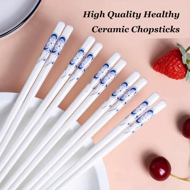 Alt view image 6 of 7 - 10 Pairs Ceramic Chopsticks With Blue Flower Pattern, 9.72 inch High-grade Chinese Bone Porcelain Chopsticks with Delicate Box, Easy to Clean, Dishwasher Safe Microwave Safe Chopsticks