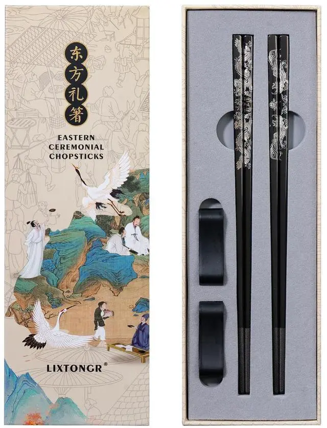 Main image of 2 Pairs Reusable Stainless Steel Chopsticks, Non-Slip Grip, Dishwasher Safe, Japanese & Korean Style, Metal Chopstick Gift Set for Cooking, Dining & Travel 18/10 (9")