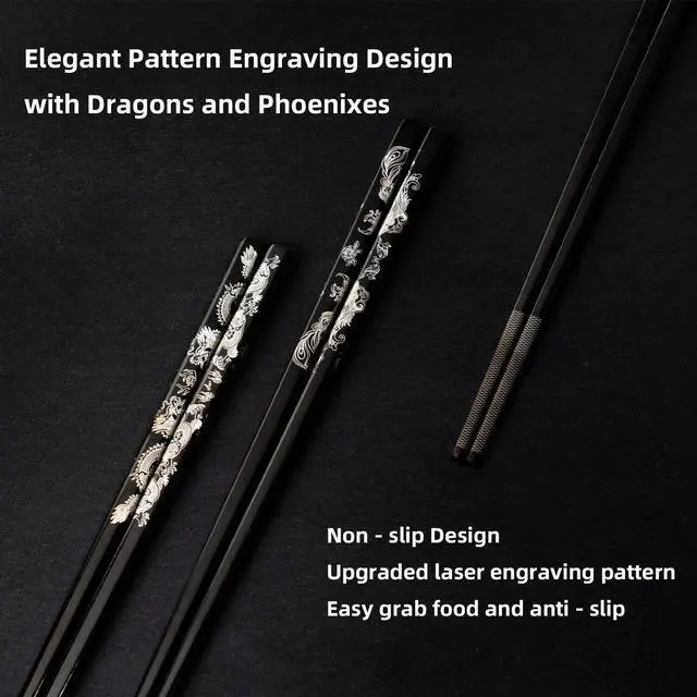 Alt view image 2 of 7 - 2 Pairs Reusable Stainless Steel Chopsticks, Non-Slip Grip, Dishwasher Safe, Japanese & Korean Style, Metal Chopstick Gift Set for Cooking, Dining & Travel 18/10 (9")