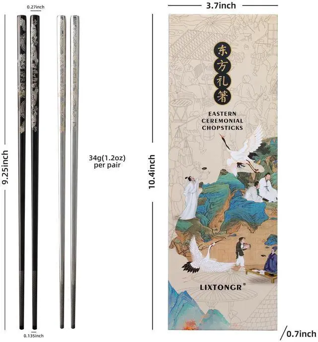 Alt view image 7 of 7 - 2 Pairs Reusable Stainless Steel Chopsticks, Non-Slip Grip, Dishwasher Safe, Japanese & Korean Style, Metal Chopstick Gift Set for Cooking, Dining & Travel 18/10 (9")