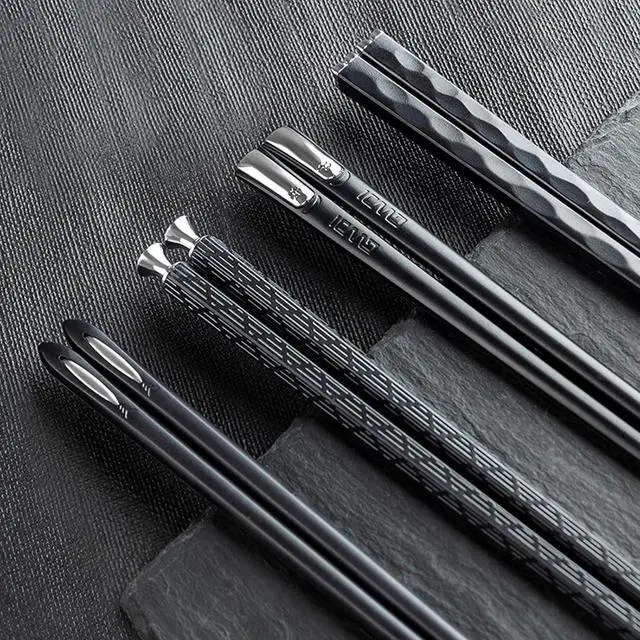Main image of 5 Pairs Food Grade PET+Glass Fiber Alloy Polymer Laser Engraving Japanese Metal Chopsticks, Squared Edge Non-Slip Chop Sticks Pack Reusable Gift with Case