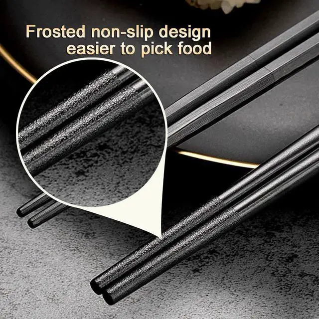 Alt view image 7 of 7 - 5 Pairs Food Grade PET+Glass Fiber Alloy Polymer Laser Engraving Japanese Metal Chopsticks, Squared Edge Non-Slip Chop Sticks Pack Reusable Gift with Case
