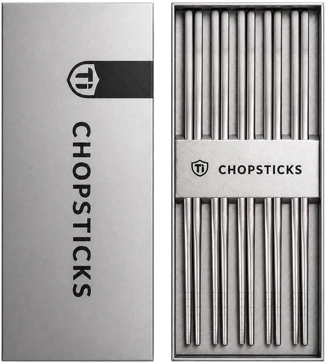 Main image of 5 Pairs Pure Titanium Chopsticks, Ultralight Titanium Metal Chopsticks Dishwasher Safe Non-Slip Reusable Chopstick for Home Camping Travel, Silver Chop Sticks Gift Set