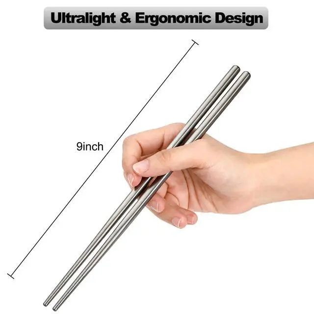 Alt view image 2 of 7 - 5 Pairs Pure Titanium Chopsticks, Ultralight Titanium Metal Chopsticks Dishwasher Safe Non-Slip Reusable Chopstick for Home Camping Travel, Silver Chop Sticks Gift Set