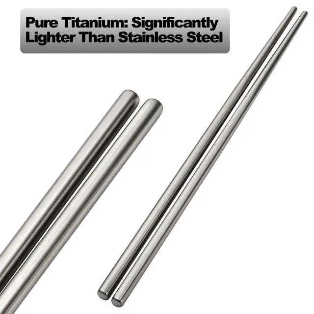Alt view image 4 of 7 - 5 Pairs Pure Titanium Chopsticks, Ultralight Titanium Metal Chopsticks Dishwasher Safe Non-Slip Reusable Chopstick for Home Camping Travel, Silver Chop Sticks Gift Set