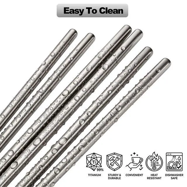Alt view image 6 of 7 - 5 Pairs Pure Titanium Chopsticks, Ultralight Titanium Metal Chopsticks Dishwasher Safe Non-Slip Reusable Chopstick for Home Camping Travel, Silver Chop Sticks Gift Set
