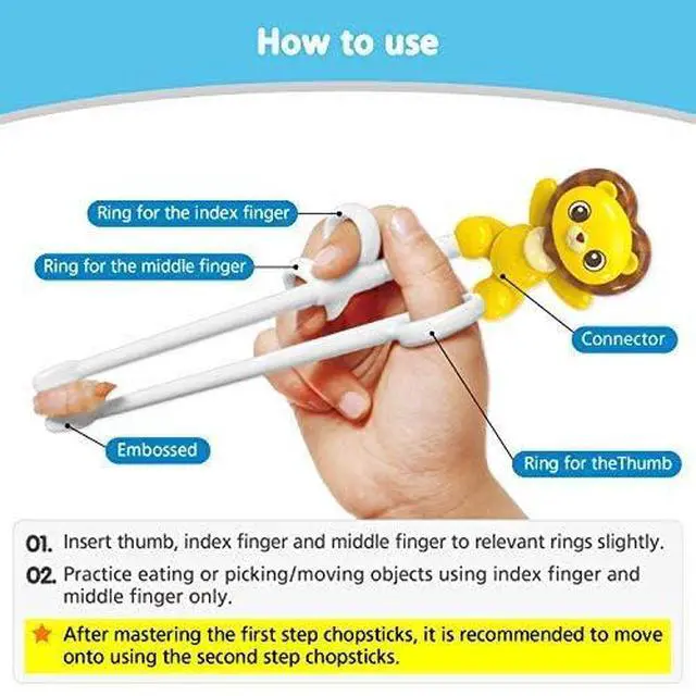 Alt view image 4 of 7 - Chopsticks, Training Chopsticks, Learning, Beginner, Brain Training, Practice, Korean Food, Japanese Sushi, 1 Step to Learn Chopstick, Right Handed - Made in Korea (Lion)