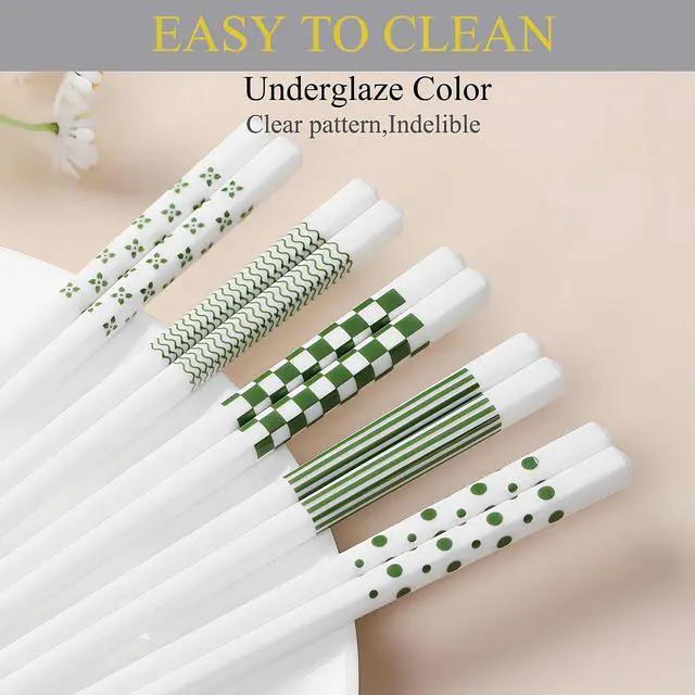 Alt view image 2 of 7 - Chopsticks Reusable Green Porcelain 5PC Hepburn Style
