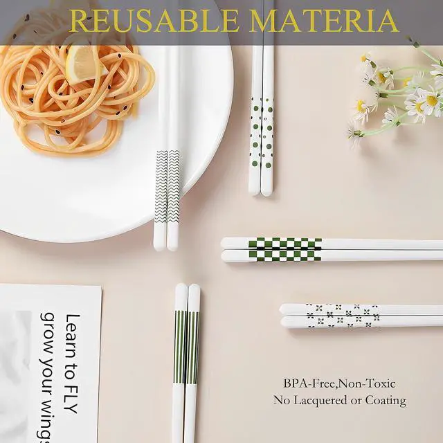 Alt view image 3 of 7 - Chopsticks Reusable Green Porcelain 5PC Hepburn Style