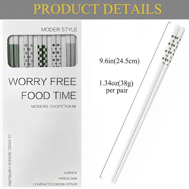 Alt view image 7 of 7 - Chopsticks Reusable Green Porcelain 5PC Hepburn Style