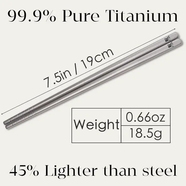 Alt view image 4 of 7 - 1 Pair Titanium Chopsticks-Unbreakable Camping & Travel Utensils, Panda Laser Engraved Lightweight Chopsticks Gift Set with Carry Case, Drawstring Bag/Dishwasher Safe(99.8% Pure Titanium)
