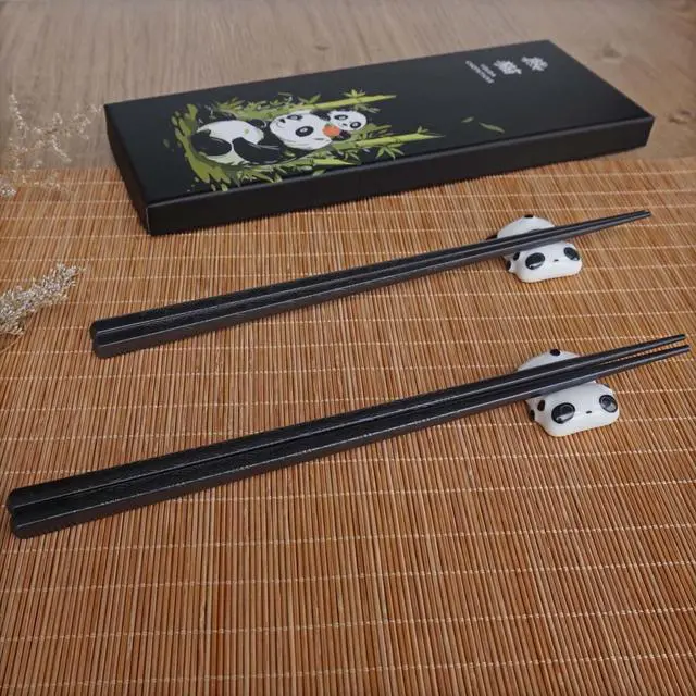 Alt view image 2 of 7 - Metal Chopsticks Reusable Fiberglass Chop sticks with Holder Chinese Japanese Gift Set Chopsticks Set Dishwasher Safe Alloy Chop sticks + Ceramic Cute Panda Chopstick Rest (2 Pairs - Panda)