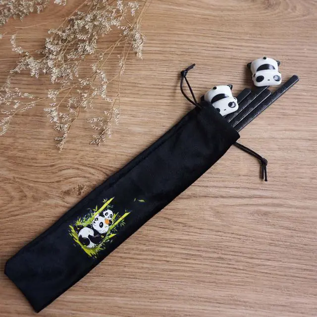 Alt view image 3 of 7 - Metal Chopsticks Reusable Fiberglass Chop sticks with Holder Chinese Japanese Gift Set Chopsticks Set Dishwasher Safe Alloy Chop sticks + Ceramic Cute Panda Chopstick Rest (2 Pairs - Panda)