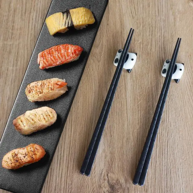 Alt view image 6 of 7 - Metal Chopsticks Reusable Fiberglass Chop sticks with Holder Chinese Japanese Gift Set Chopsticks Set Dishwasher Safe Alloy Chop sticks + Ceramic Cute Panda Chopstick Rest (2 Pairs - Panda)