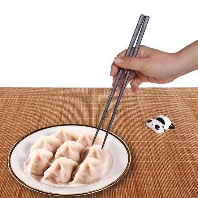 Alt view image 5 of 7 - Metal Chopsticks Reusable Fiberglass Chop sticks with Holder Chinese Japanese Gift Set Chopsticks Set Dishwasher Safe Alloy Chop sticks + Ceramic Cute Panda Chopstick Rest (2 Pairs - Panda)