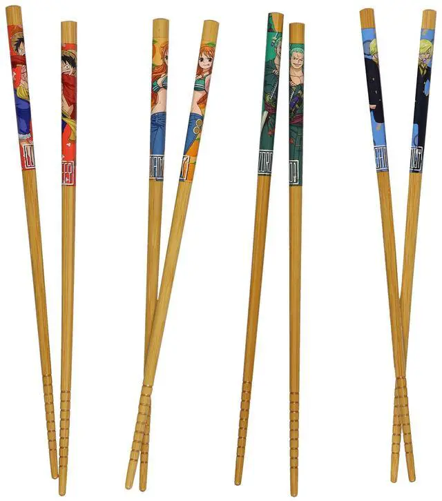 Main image of One Piece Chopsticks Character Inspired Designs Reusable Bamboo Set 4 Pack