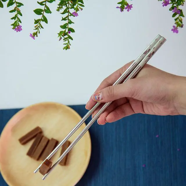 Alt view image 2 of 7 - Reusable Chopstick and Spoon Set, Korean Long Handle Stainless Steel Spoon and Chopsticks Set, Dishwasher Safe Metal Chop sticks, Set of 3. (Multi-patterned)