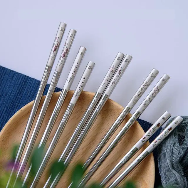 Alt view image 6 of 7 - Reusable Chopstick and Spoon Set, Korean Long Handle Stainless Steel Spoon and Chopsticks Set, Dishwasher Safe Metal Chop sticks, Set of 3. (Multi-patterned)