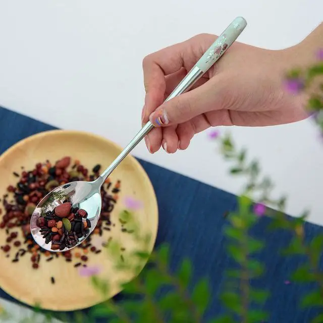 Alt view image 3 of 7 - Reusable Chopstick and Spoon Set, Korean Long Handle Stainless Steel Spoon and Chopsticks Set, Dishwasher Safe Metal Chop sticks, Set of 3. (Multi-patterned)