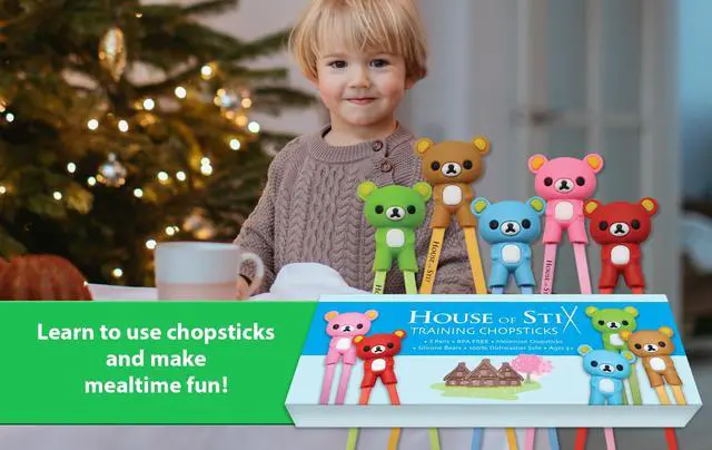 Alt view image 2 of 7 - Kids Training Chopsticks for Toddlers, Kids and Adults with 5 Pairs of Removable Finger Helpers, Animal Design, BPA-Free, Dishwasher-Safe (Bears 5-Pack)