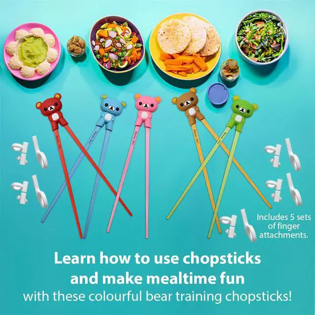 Alt view image 4 of 7 - Kids Training Chopsticks for Toddlers, Kids and Adults with 5 Pairs of Removable Finger Helpers, Animal Design, BPA-Free, Dishwasher-Safe (Bears 5-Pack)