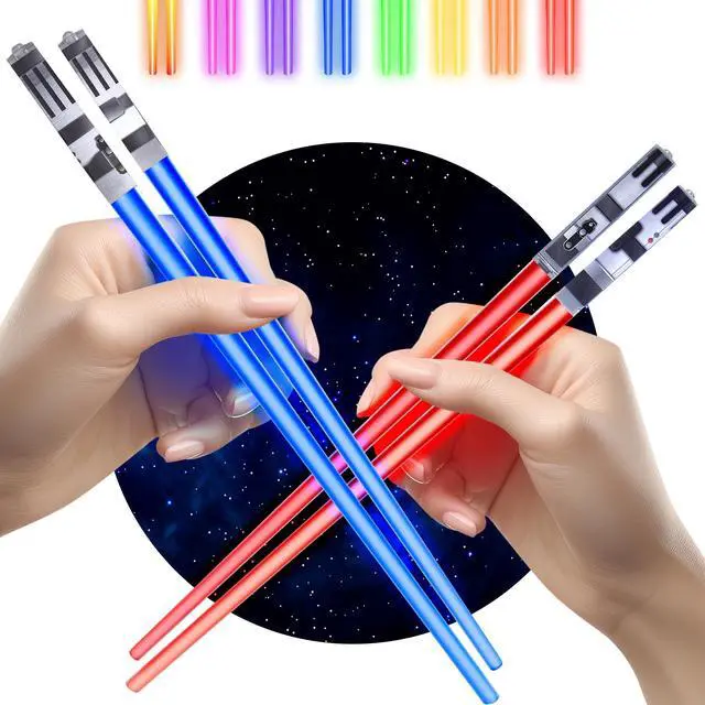 Main image of Lightsaber Star War Chopstick Light Up Lightsaber Chopsticks for Adults Saber Sticks Cool Chopstick Light Up Chop Sticks Light Saber Reusable Lightup Sabers Star War Gifts 2 Pairs Blue/Red