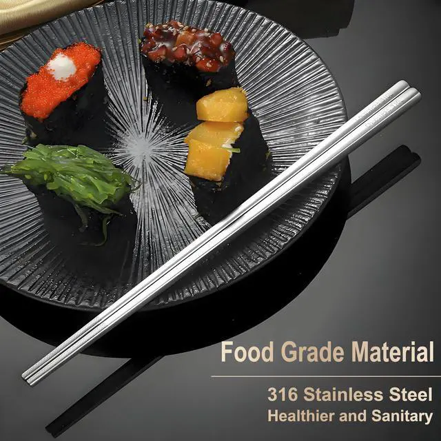 Alt view image 6 of 7 - 5 Pairs Metal Chopsticks Reusable 316 Stainless Steel Chopsticks Cute Laser Engraved Non-slip Japanese Korean Chinese Chopstick for Cooking Eating Dishwasher Safe 9.5" Chop Sticks Gift Set