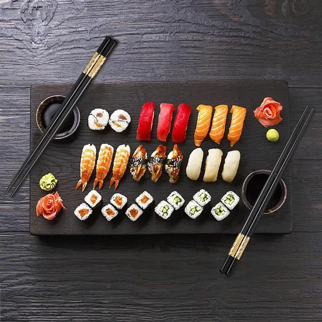 Alt view image 6 of 7 - Metal Chopsticks Reusable Chinese Japanese Style Dragon Chopsticks Chinese Gift Set Fiberglass Chops ticks Set Dishwasher-Safe (5 Pairs)