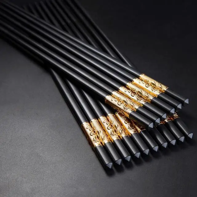 Alt view image 4 of 7 - Metal Chopsticks Reusable Chinese Japanese Style Dragon Chopsticks Chinese Gift Set Fiberglass Chops ticks Set Dishwasher-Safe (5 Pairs)