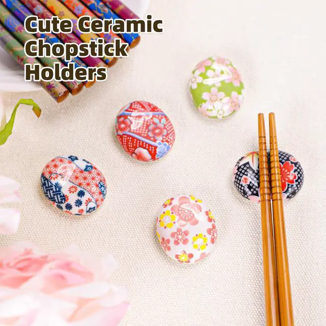 Alt view image 7 of 7 - 5 Pairs Reusable Bamboo Chopsticks and Ceramic Chopstick Rest Gift Set - Classic Japanese Style Chop Sticks and 5 Holders, Non-Slip Tips for Sushi, Ramen, Asian Cuisine, 8.8 Inch/22.5cm