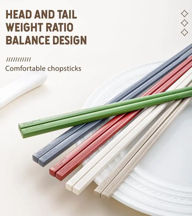 Alt view image 3 of 6 - 10 Pairs Fiberglass Chopsticks Reusable Set | Dishwasher Safe | Lightweight | Non-Slip, 9.45-Inch - Colourful Chop Stick