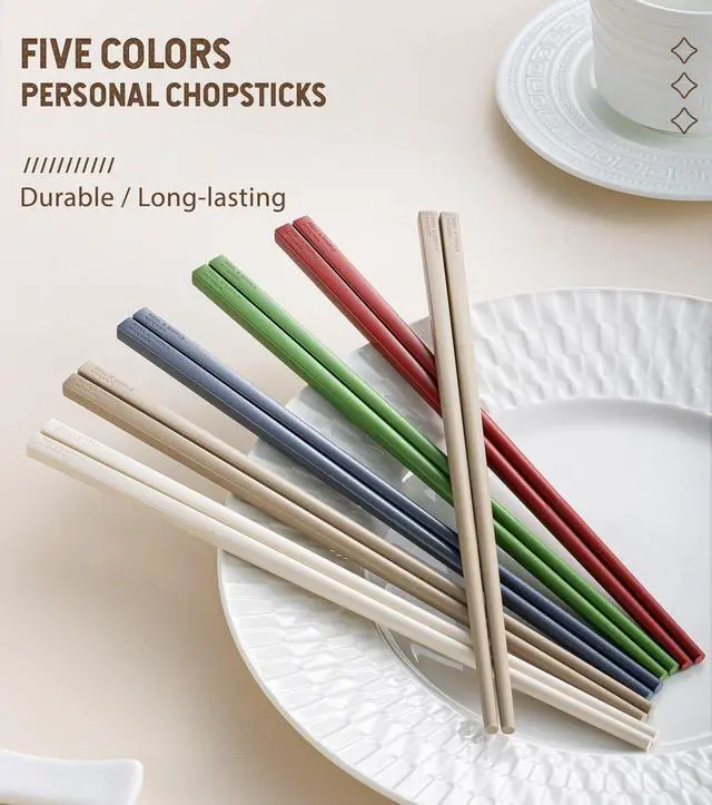 Alt view image 5 of 6 - 10 Pairs Fiberglass Chopsticks Reusable Set | Dishwasher Safe | Lightweight | Non-Slip, 9.45-Inch - Colourful Chop Stick