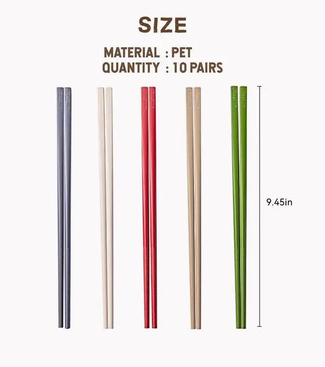 Alt view image 6 of 6 - 10 Pairs Fiberglass Chopsticks Reusable Set | Dishwasher Safe | Lightweight | Non-Slip, 9.45-Inch - Colourful Chop Stick