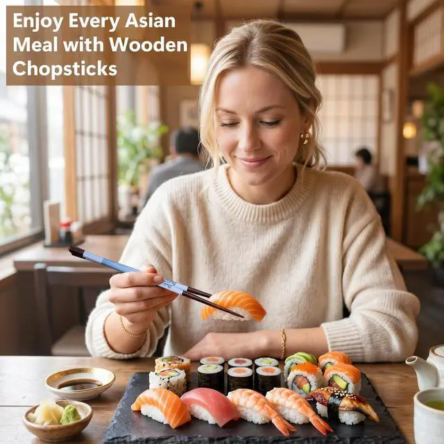 Alt view image 6 of 7 - 5 Pairs Reusable Wooden Chopsticks & Ceramic Rests Set, 8.8 Inch/22.5cm Classic Japanese Style Chop Sticks with Chopstick Holders for Ramen Sushi Asian Cuisine Lovers, Black Gift Box