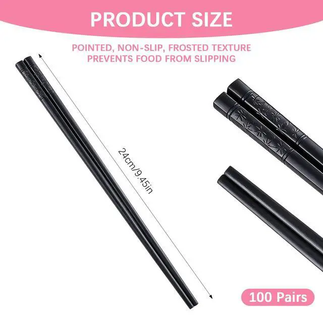 Alt view image 2 of 7 - 100 Pairs Fiberglass Reusable Chopsticks 9.5" Dishwasher Safe Black Cherry Chopsticks for Chinese Style Japanese Food Cooking Supplies