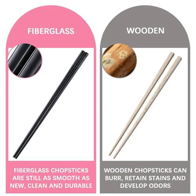 Alt view image 3 of 7 - 100 Pairs Fiberglass Reusable Chopsticks 9.5" Dishwasher Safe Black Cherry Chopsticks for Chinese Style Japanese Food Cooking Supplies