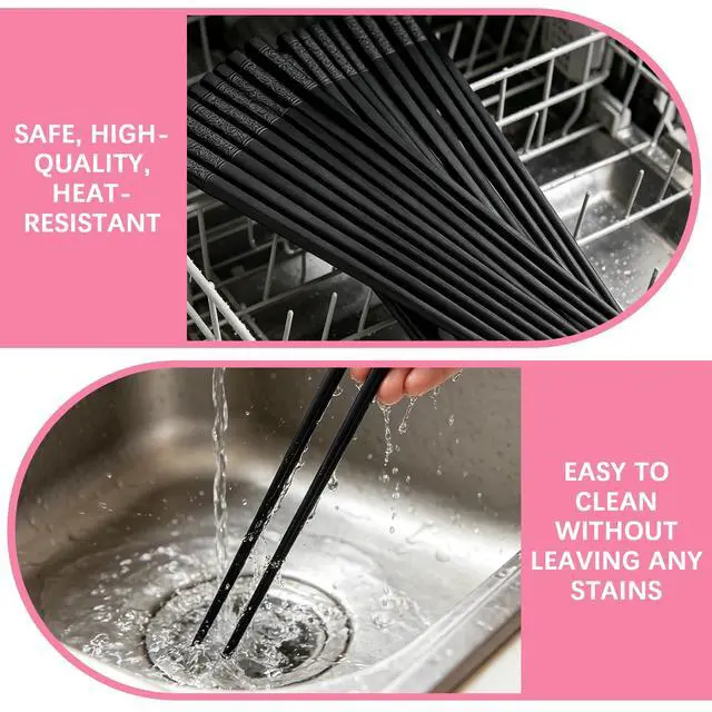Alt view image 4 of 7 - 100 Pairs Fiberglass Reusable Chopsticks 9.5" Dishwasher Safe Black Cherry Chopsticks for Chinese Style Japanese Food Cooking Supplies