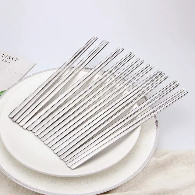 Alt view image 4 of 7 - Metal Chopsticks,10 Pairs 304 Stainless Steel Flat Chopsticks, 8.66 Inch Dishwasher Lightweight Korean Chopsticks Set Reusable Classic Style for Dinner